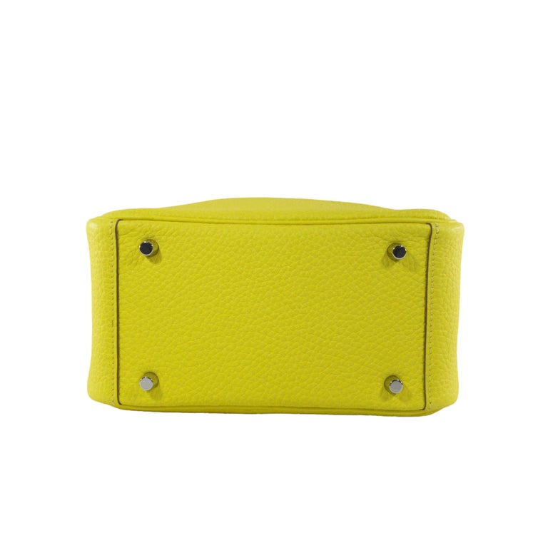 HERMES NEW Mini Lindy 20 Bright Yellow Lime Leather Palladium Top