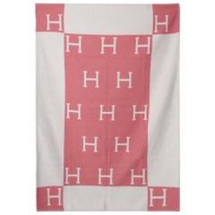 Used BRAND NEW / Hermès Plaid white/Pink in Wool & Cachmere 