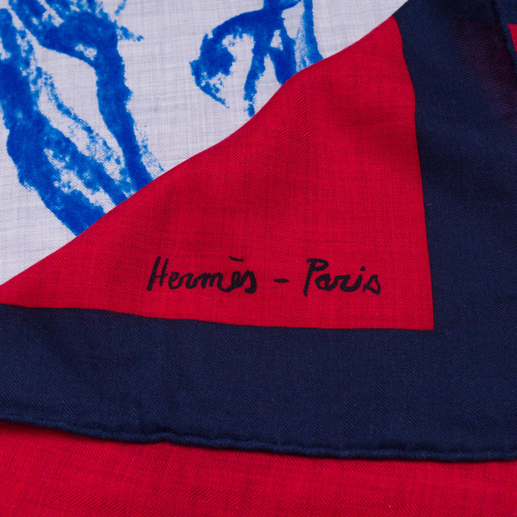 Brand New- Hermès Shawl 140 “Chevaux au Pré” in cashmere and silk 1