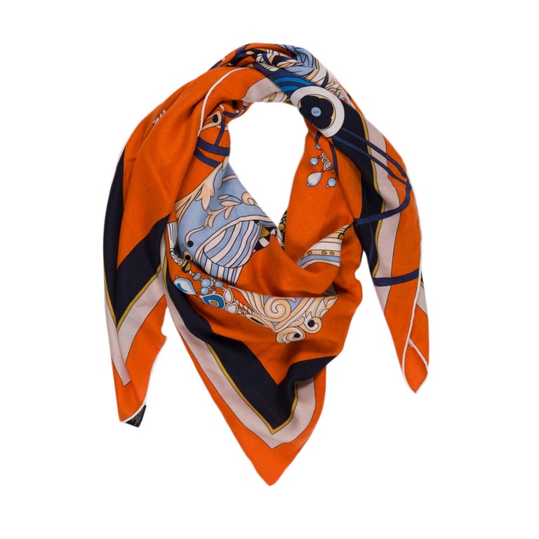 Brown Brand New- Hermès Shawl 140 “Coupe de Gala” in cashmere and silk For Sale