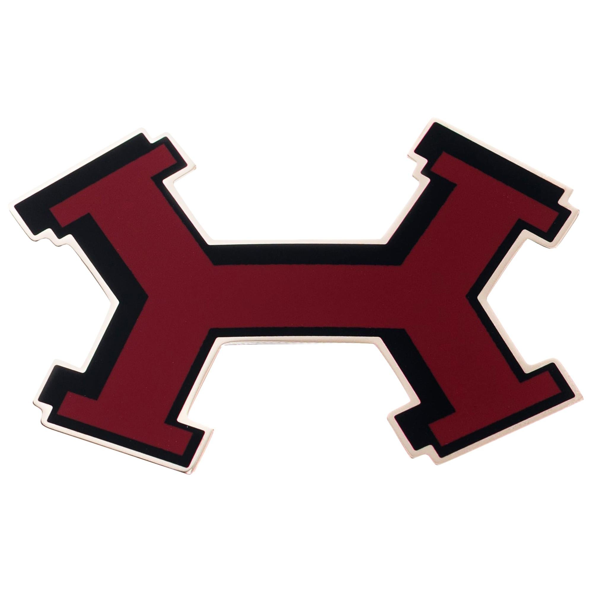 Brand new Hermes Street belt buckle in burgundy & black metal 