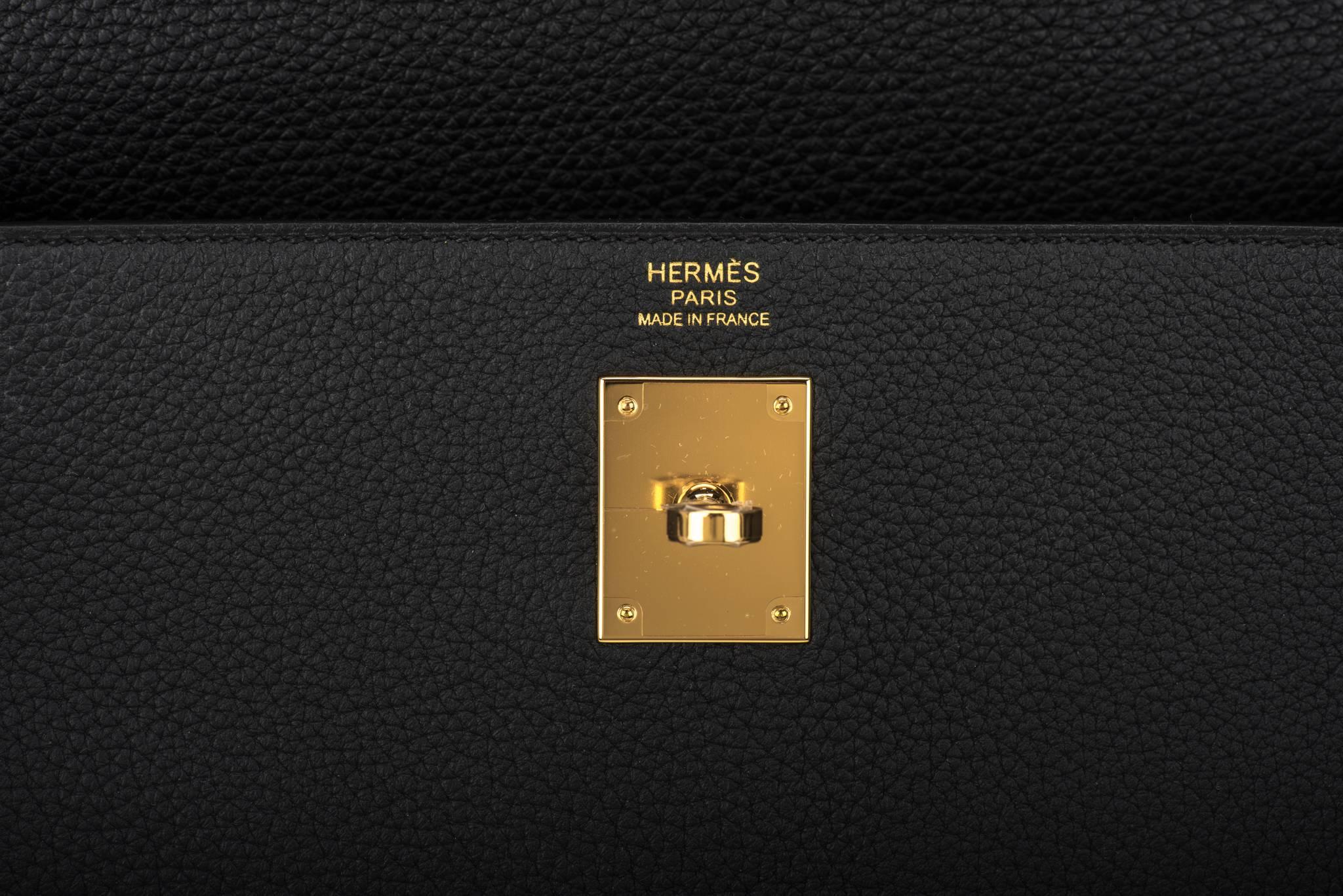 Brand New in Box Hermes Kelly 32 cm Togo Black Gold Bag 4