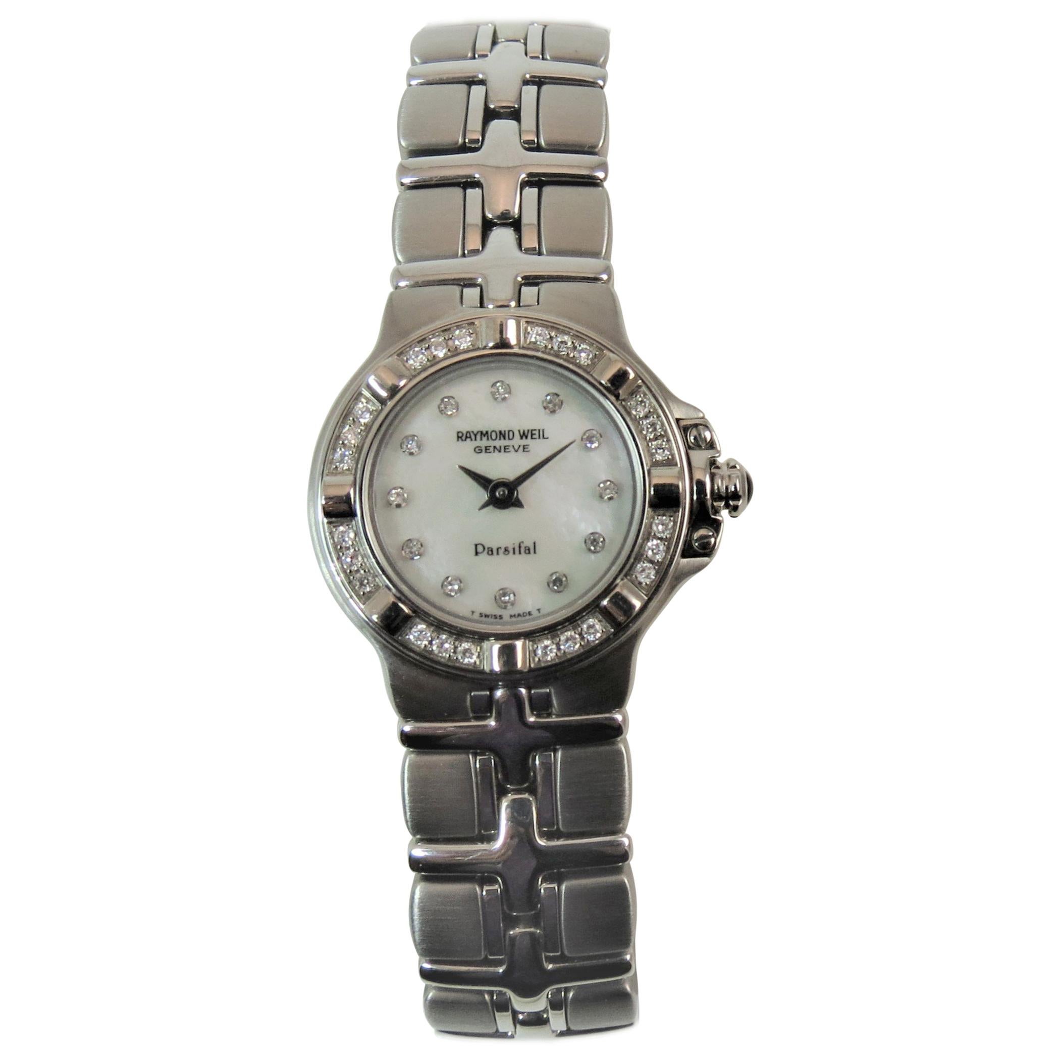Raymond Weil, montre-bracelet pour femme en acier inoxydable et diamants, état neuf