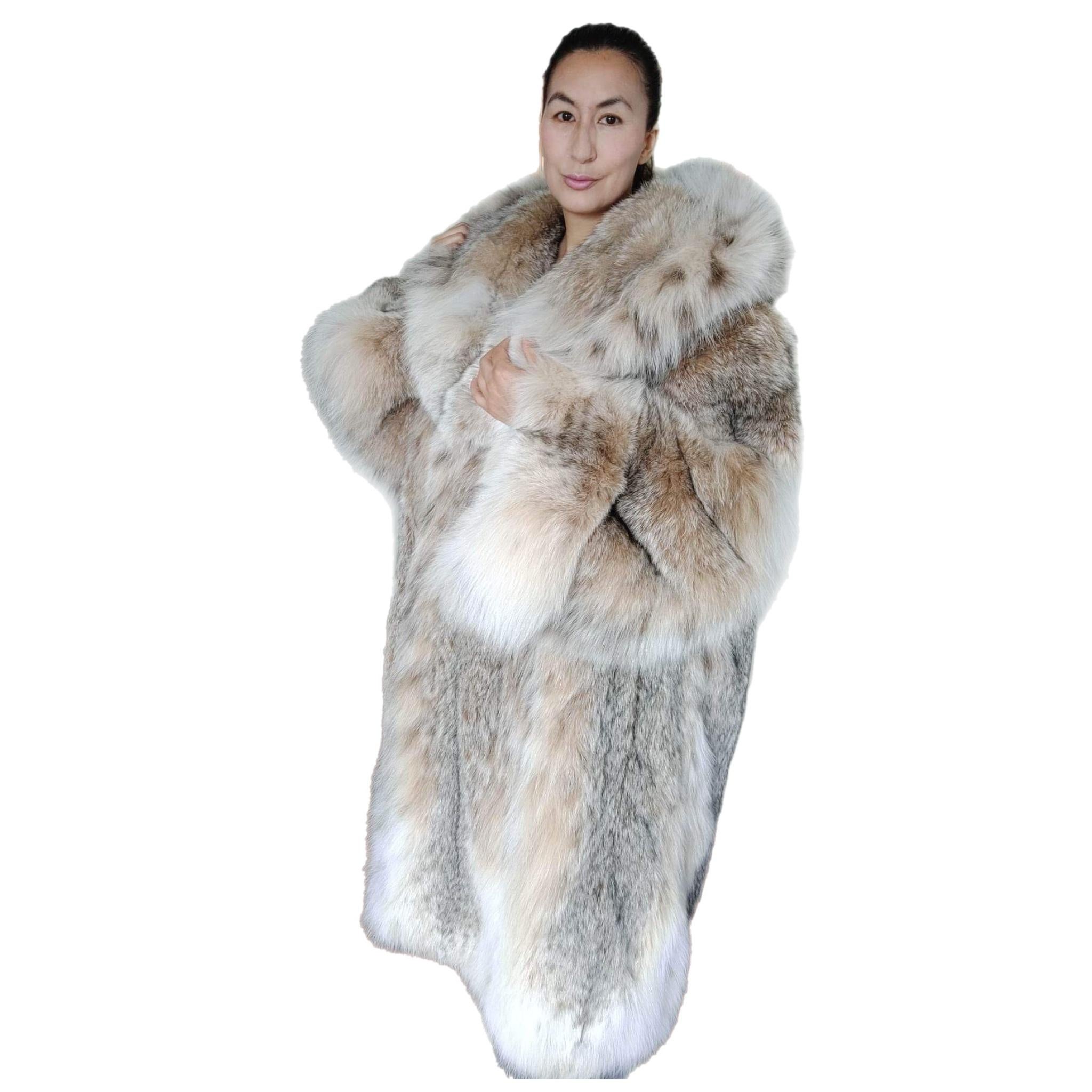 lightweight Canadian lynx fur coat with detachable hood size 12/L For Sale 5