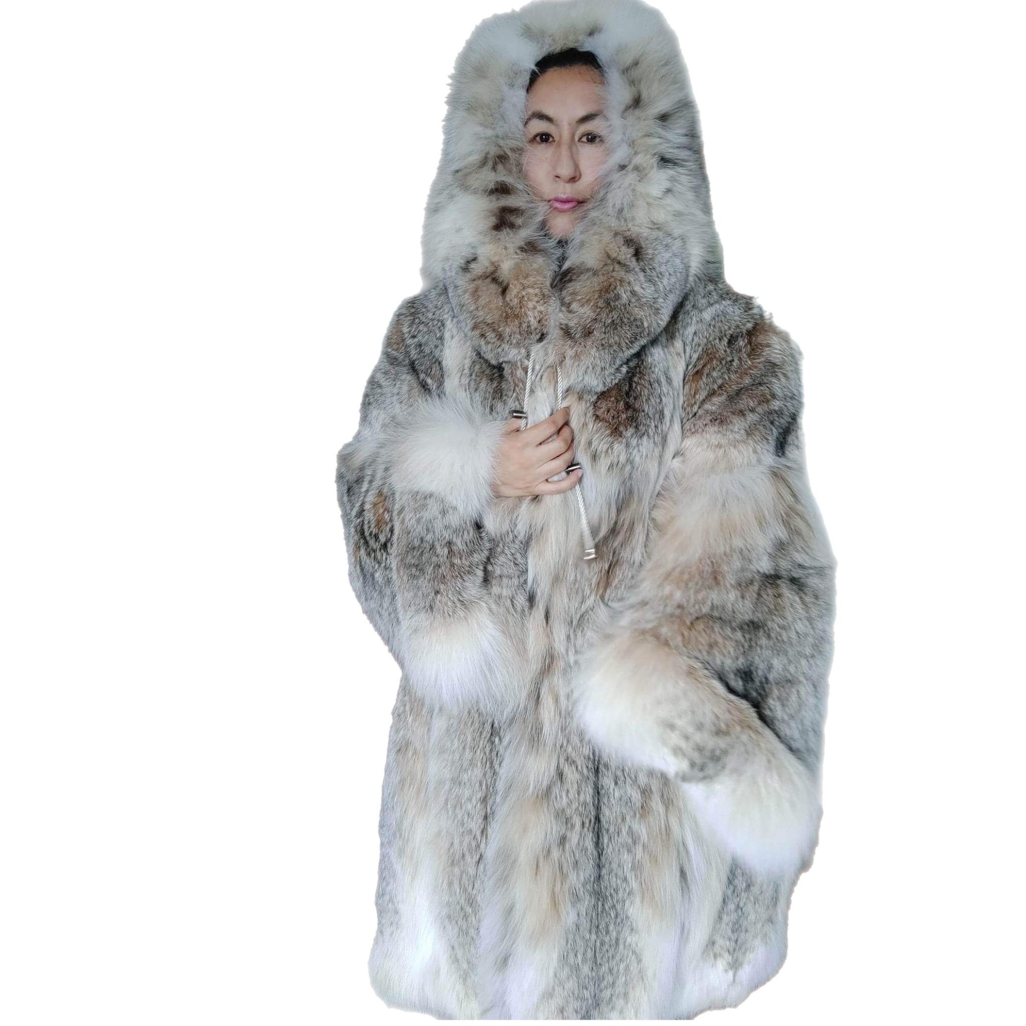 lightweight Canadian lynx fur coat with detachable hood size 12/L For Sale 6