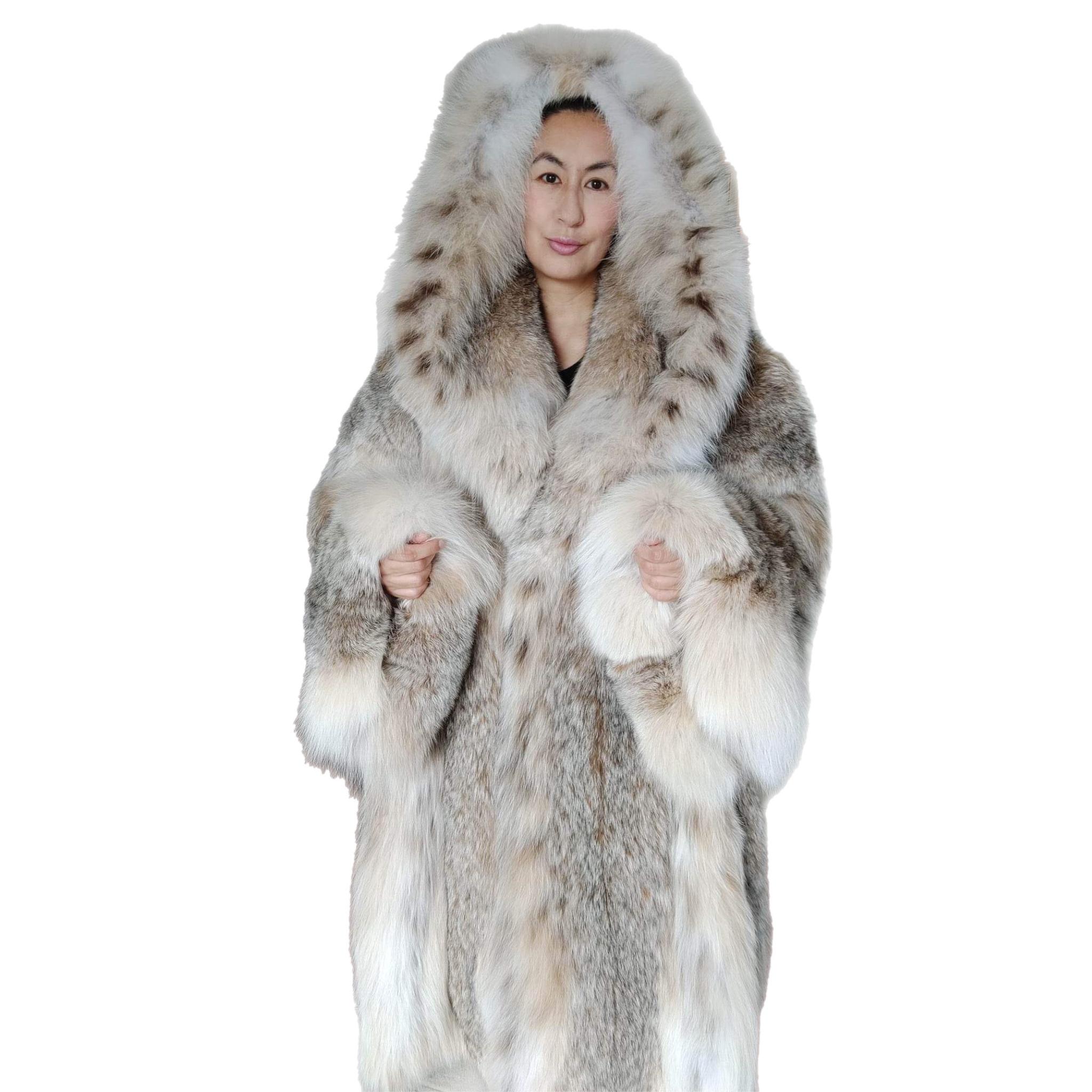 lightweight Canadian lynx fur coat with detachable hood size 12/L For Sale 8