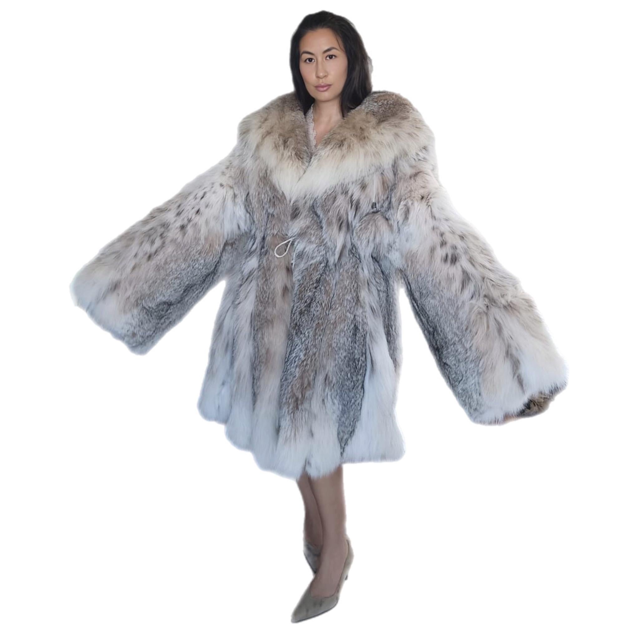 Brand new lightweight Canadian lynx fur coat with detachable hood size 24 XXL For Sale 8
