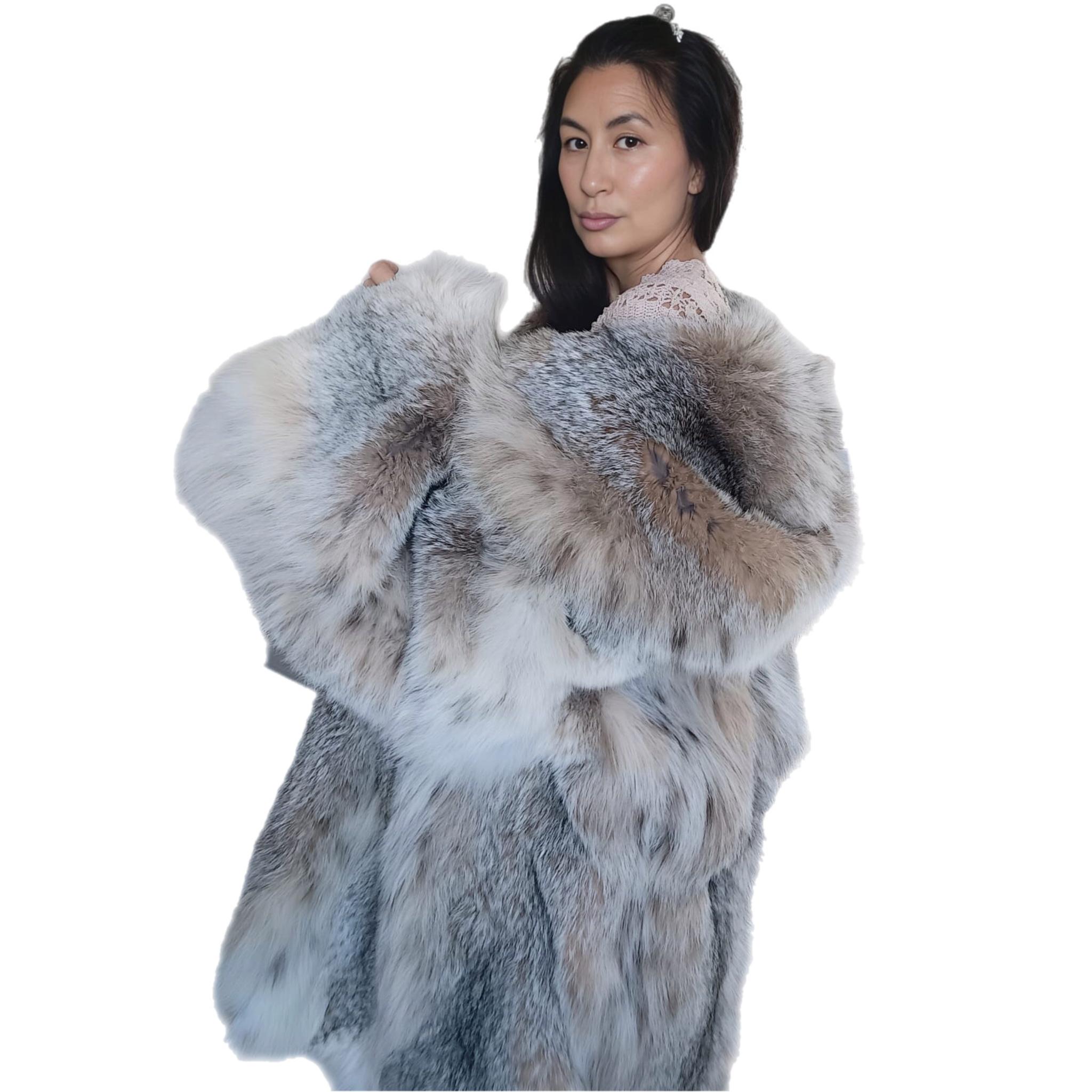 Brand new lightweight Canadian lynx fur coat with detachable hood size 24 XXL For Sale 13