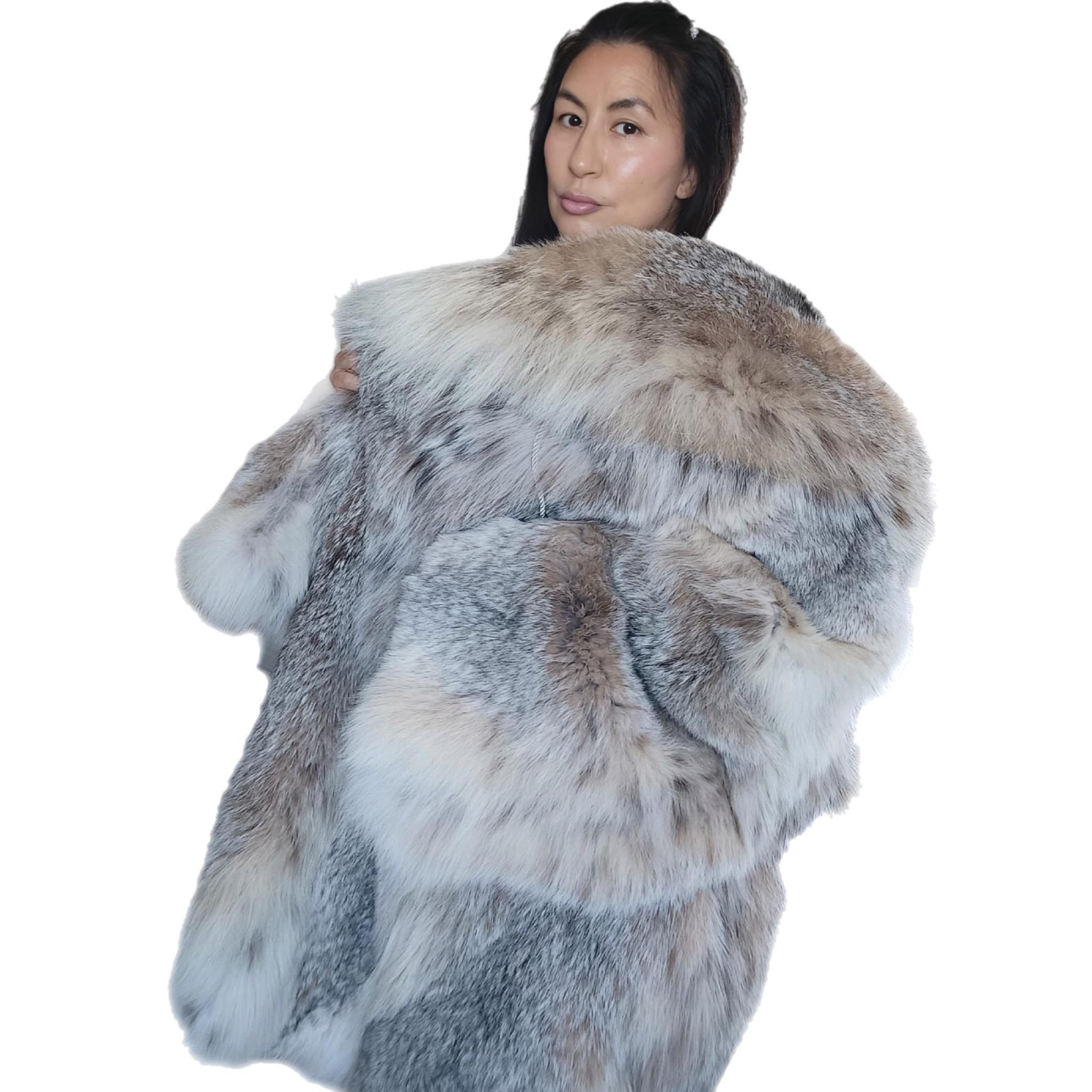 Brand new lightweight Canadian lynx fur coat with detachable hood size 24 XXL For Sale 14