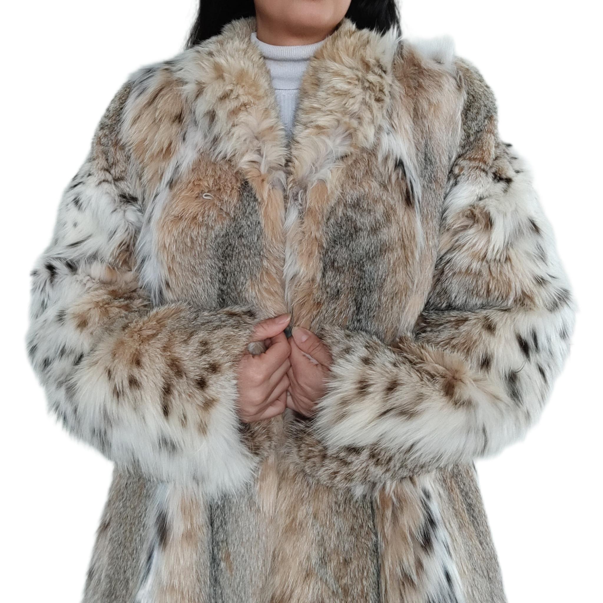 Brand new lightweight lynx fur coat size 14 L For Sale 6