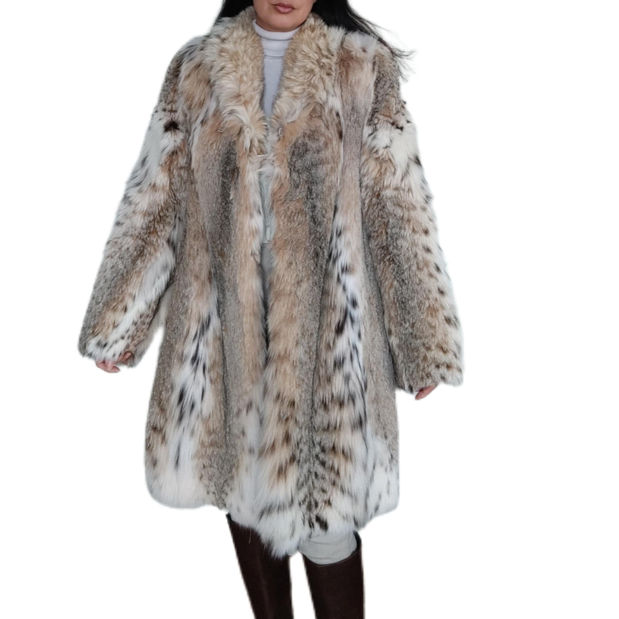  Manteau léger en fourrure de lynx, neuf, taille 14 L Pour femmes 