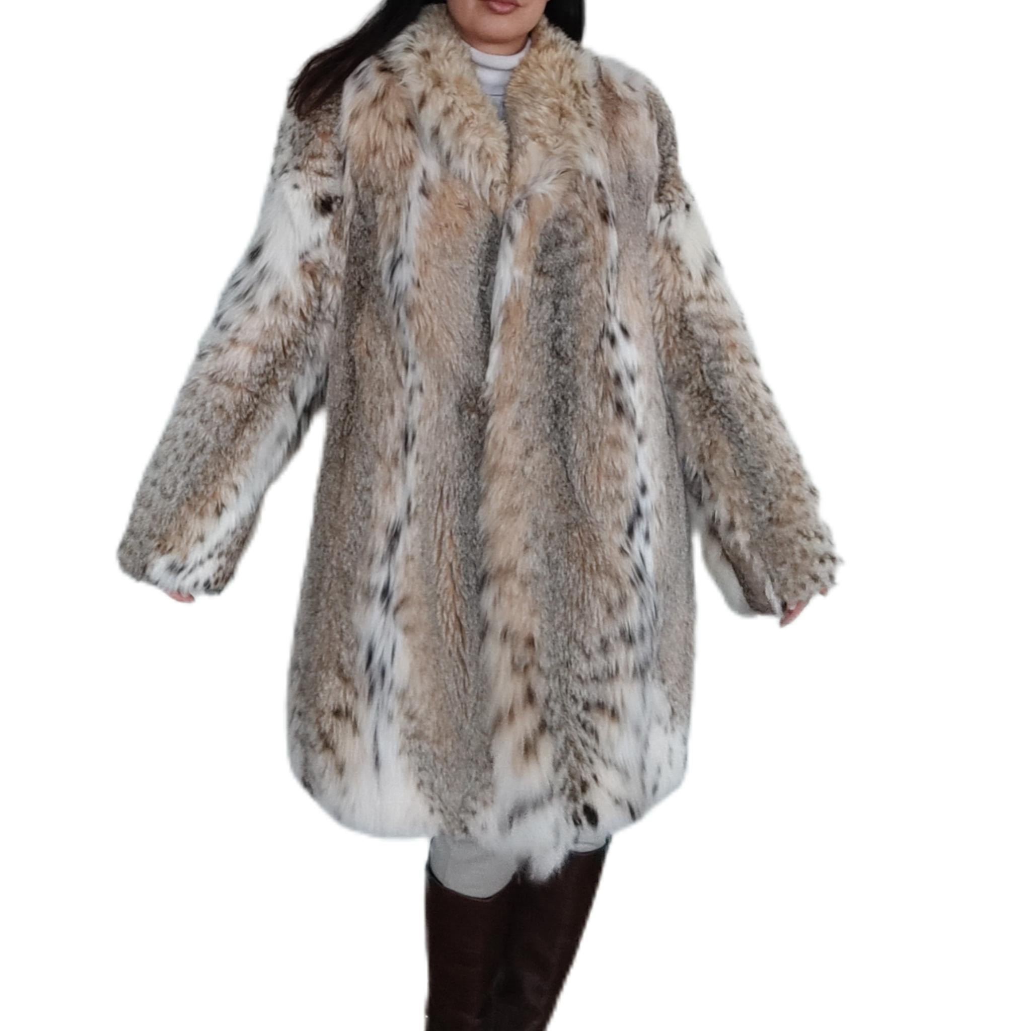 Manteau léger en fourrure de lynx, neuf, taille 14 L 1