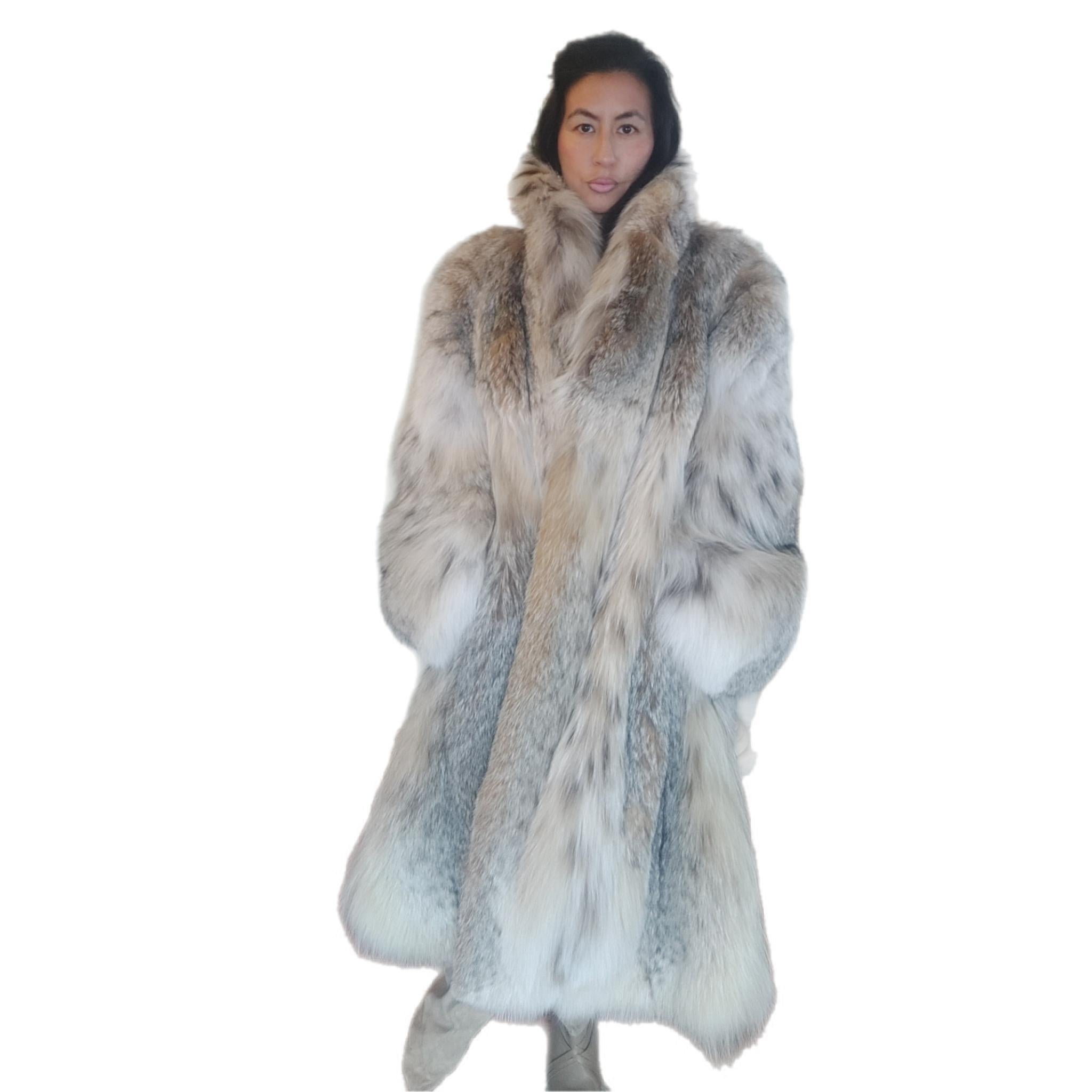Brand new lightweight lynx fur coat size 14 L For Sale 5