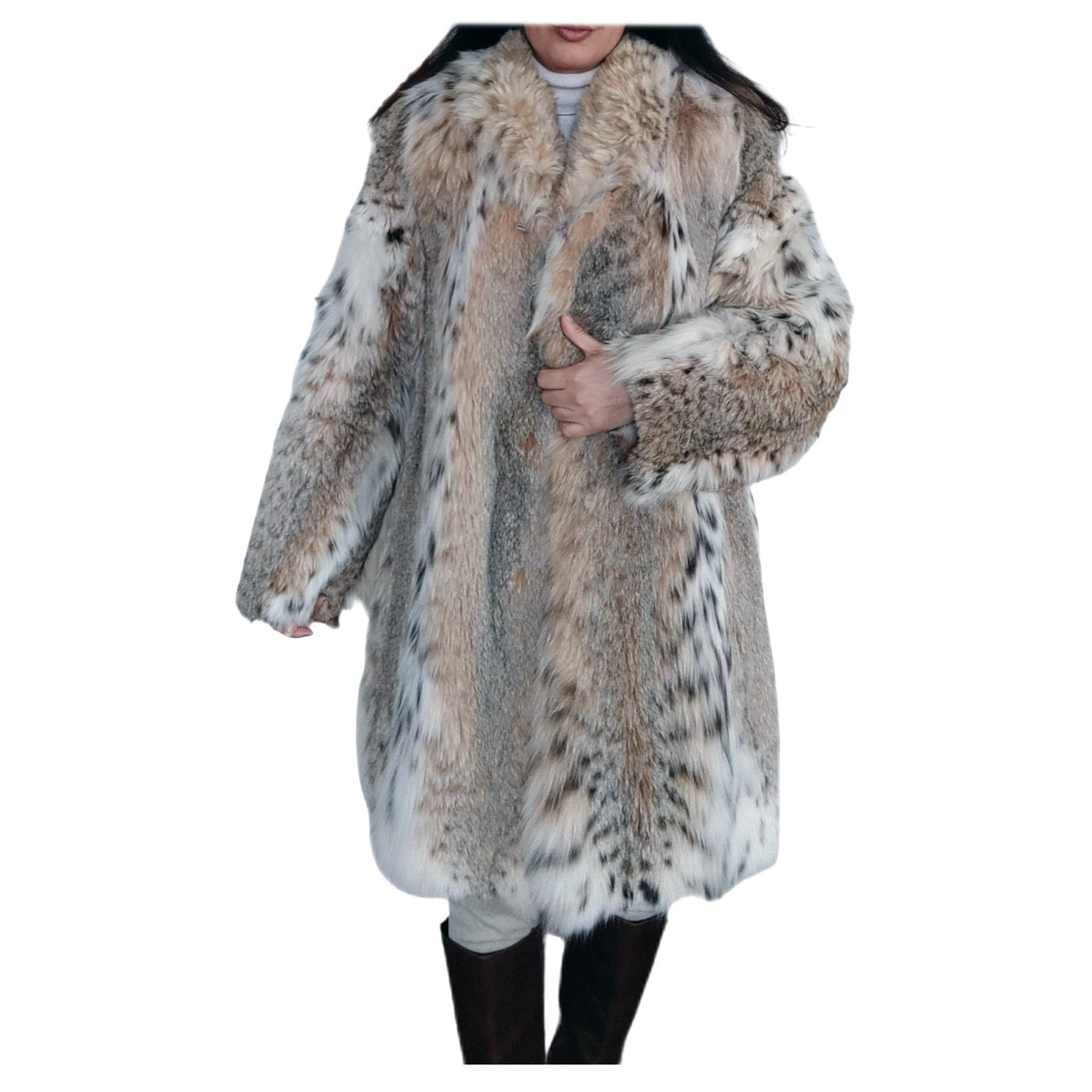 Nuovissimo cappotto di pelliccia di lince leggera taglia 14 L