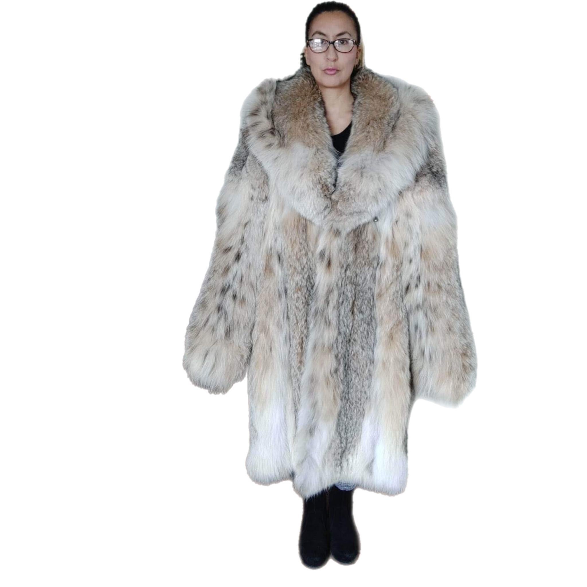 Brand new lightweight Canadian lynx fur coat with detachable hood size 24 XXL For Sale 1