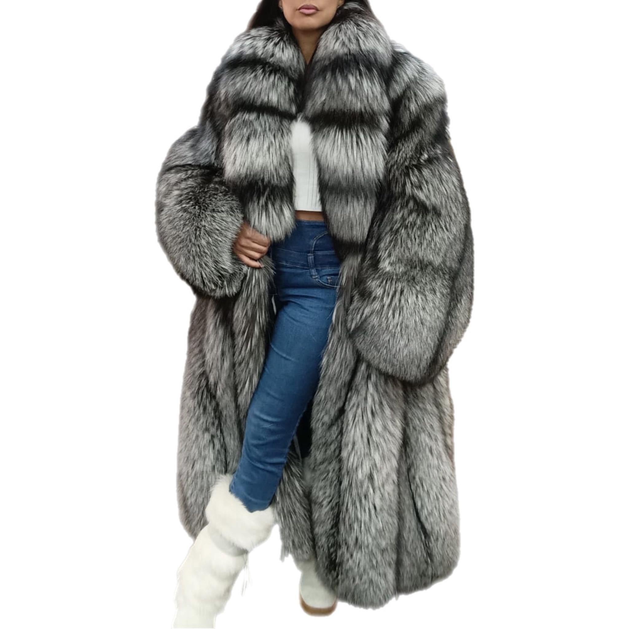 Manteau léger saga en fourrure de renard argenté, neuf, taille 18 L en vente 6