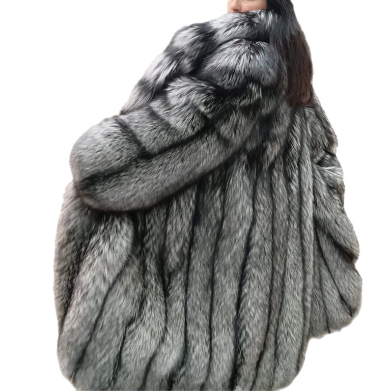 ジャケット・アウター SAGA FOX Silver Fox Long Coat 120cm AUTHENTIC SILVER FOX FUR COAT By Saga Fox Mid-length Vintage