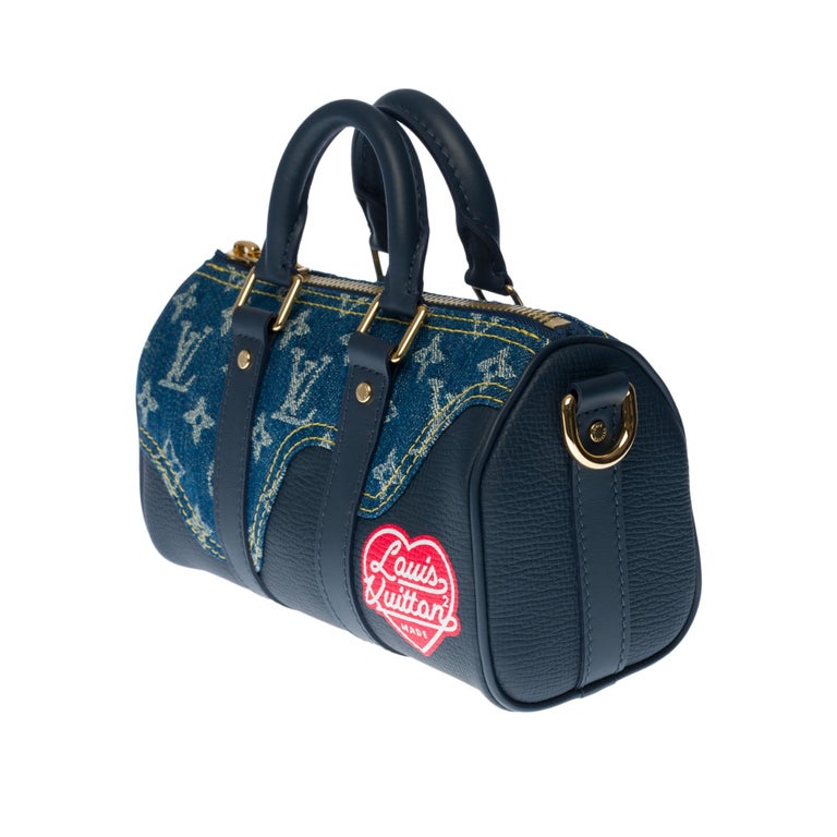 New - Limited edition - Spring Collection 2021 - Louis Vuitton Keepall  travel bag 50 shoulder strap by Nigo Blue Leather Denim ref.406257 - Joli  Closet