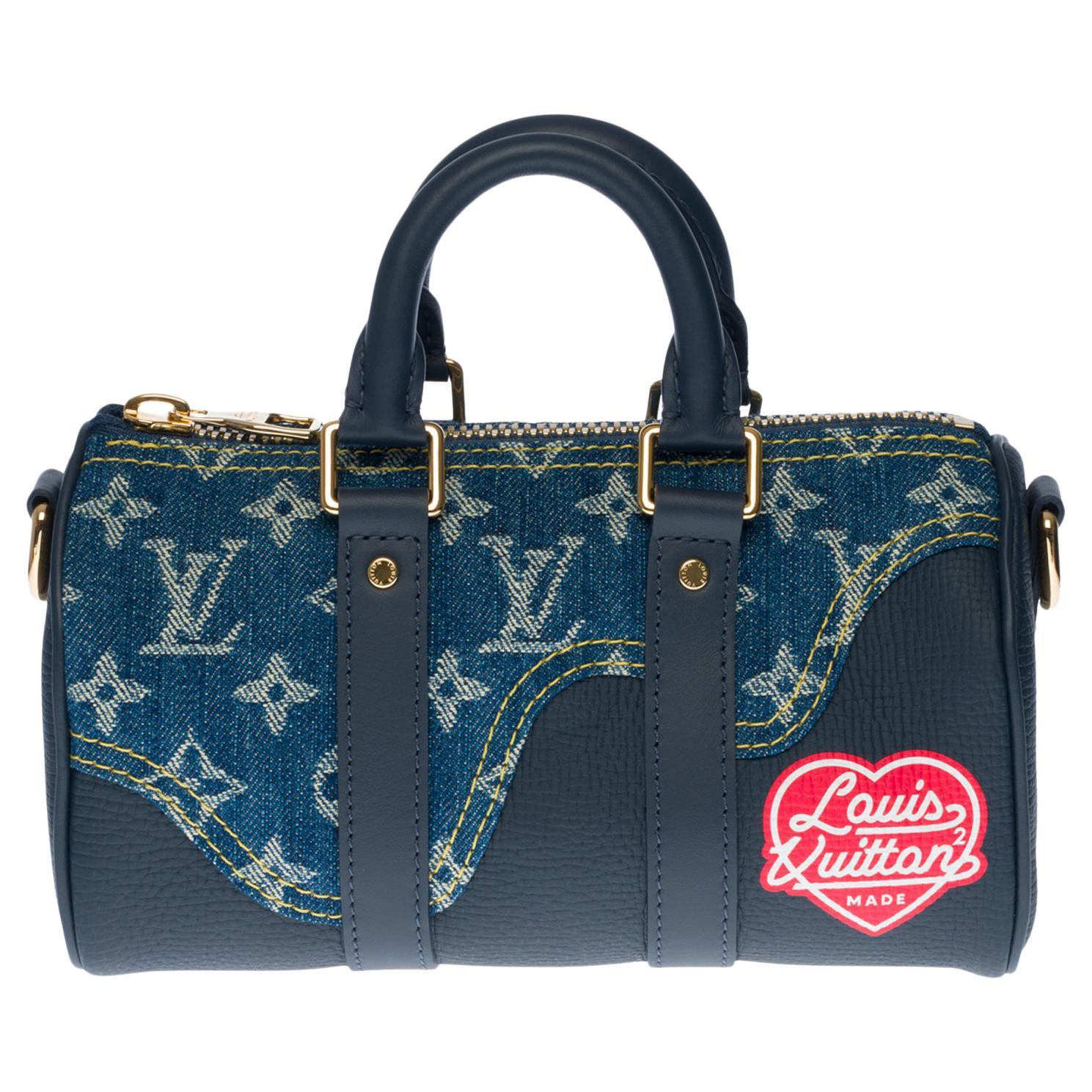 NEW-Louis Vuitton keepall 50 strap Travel bag in blue denim and 