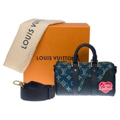 MARCA NUEVA-Edición limitada Louis Vuitton keepall XS correa en denim azul de Nigo