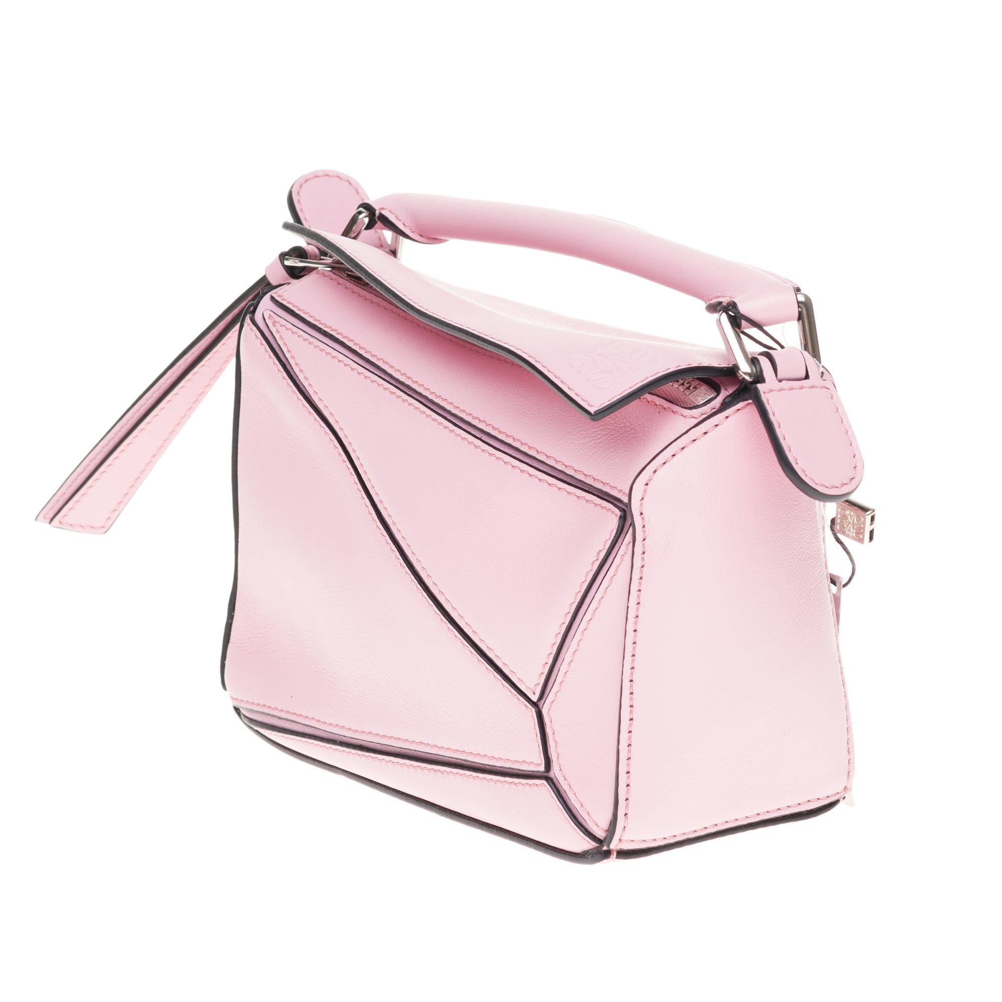 Beige Brand New - LOEWE Mini Puzzle handbag with strap in pink calfskin