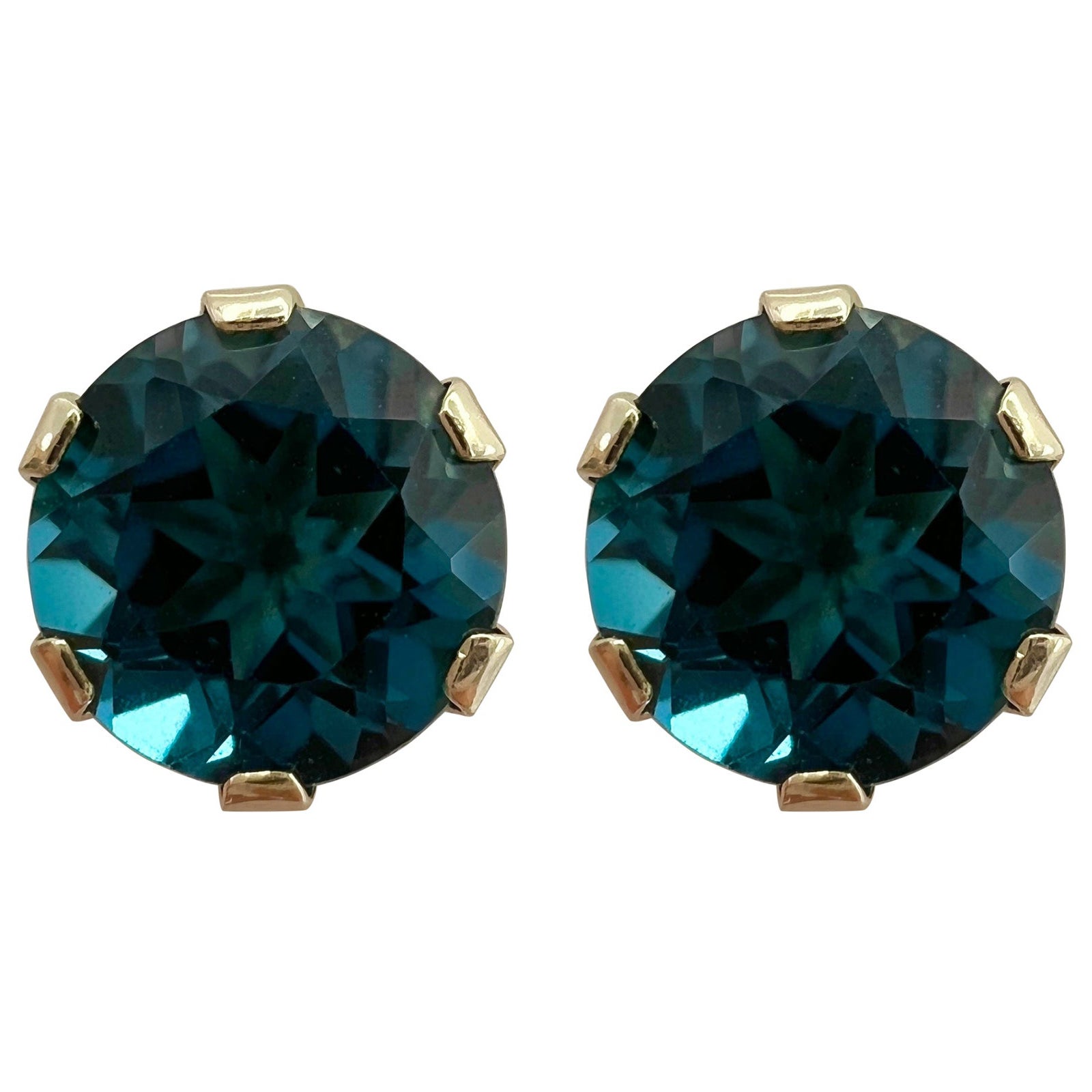 Nuevo Londres Topacio Azul 2 Quilates Corte Redondo Pendientes Oro Amarillo 9 Kilates