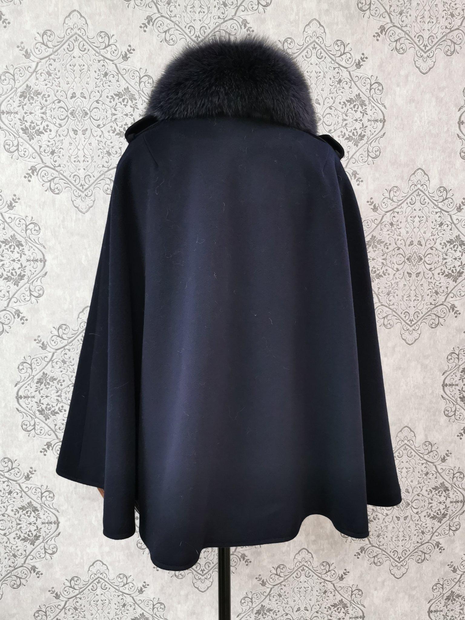 Black Brand new Loro Piana cape with fox fur trim size M For Sale