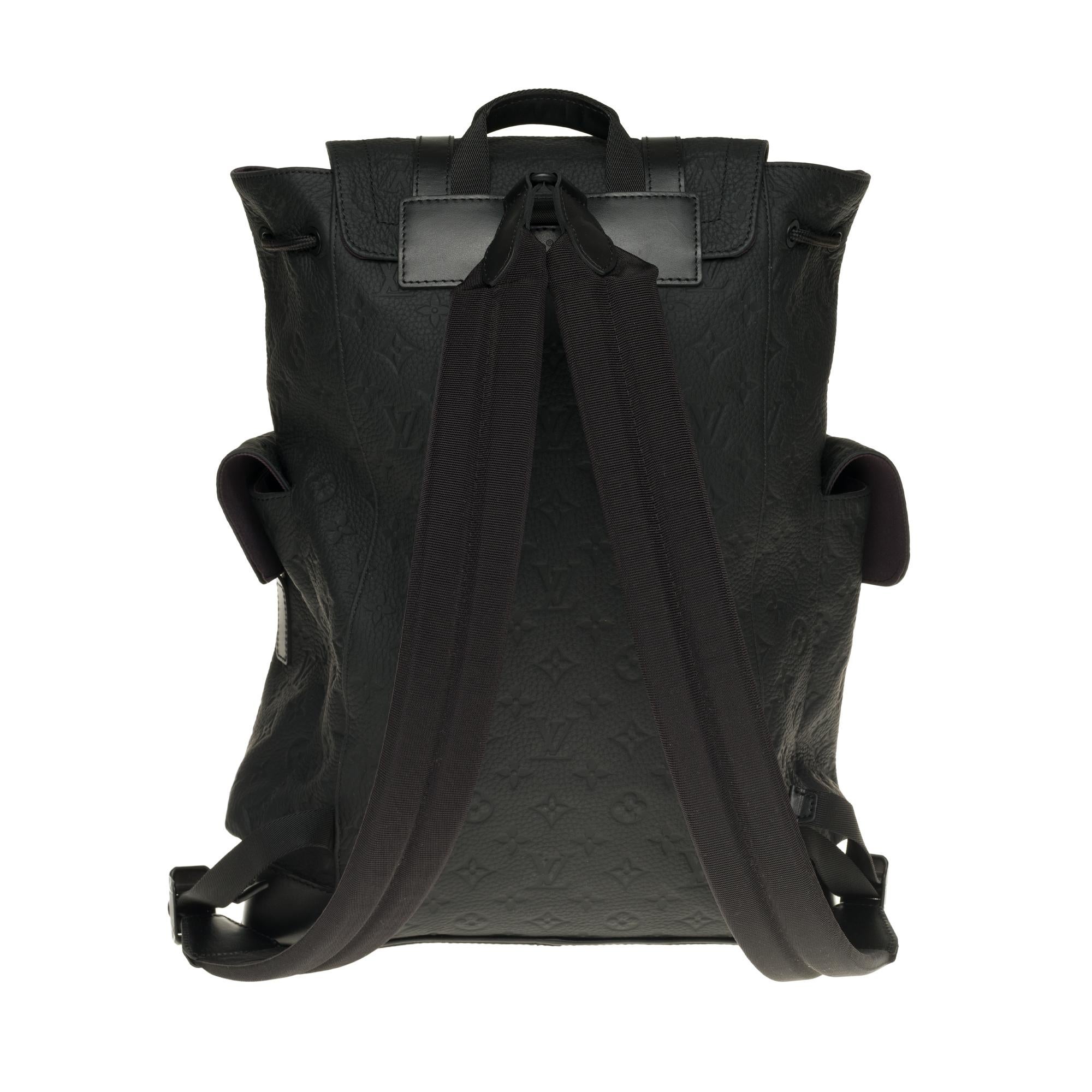 Dieser mittelgroße Christopher PM Rucksack bietet zwei seitliche Außentaschen und viele funktionelle Innentaschen. Sie ist aus Taurillon-Leder mit Monogrammprägung gefertigt und verfügt über schwarze Lederriemen und mattschwarze Metalloberflächen.
