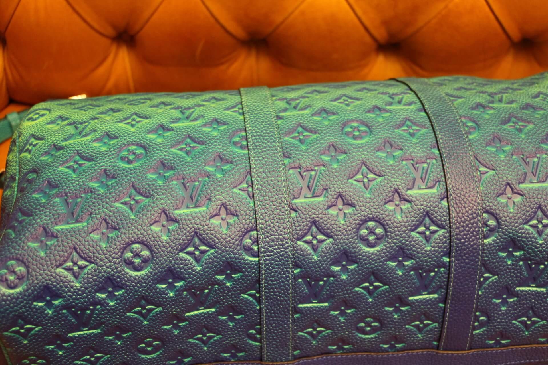 Brand New Louis Vuitton Keepall 50B Taurillon Illusion Blue/Green , Virgil Abloh For Sale 9
