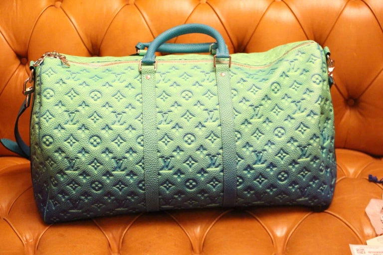 Brand New Louis Vuitton Keepall 50B Taurillon Illusion Blue/Green ,Virgil Abloh For Sale 5