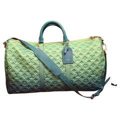 Brand New Louis Vuitton Keepall 50 by Virgil Abloh In Green and Blue Leather