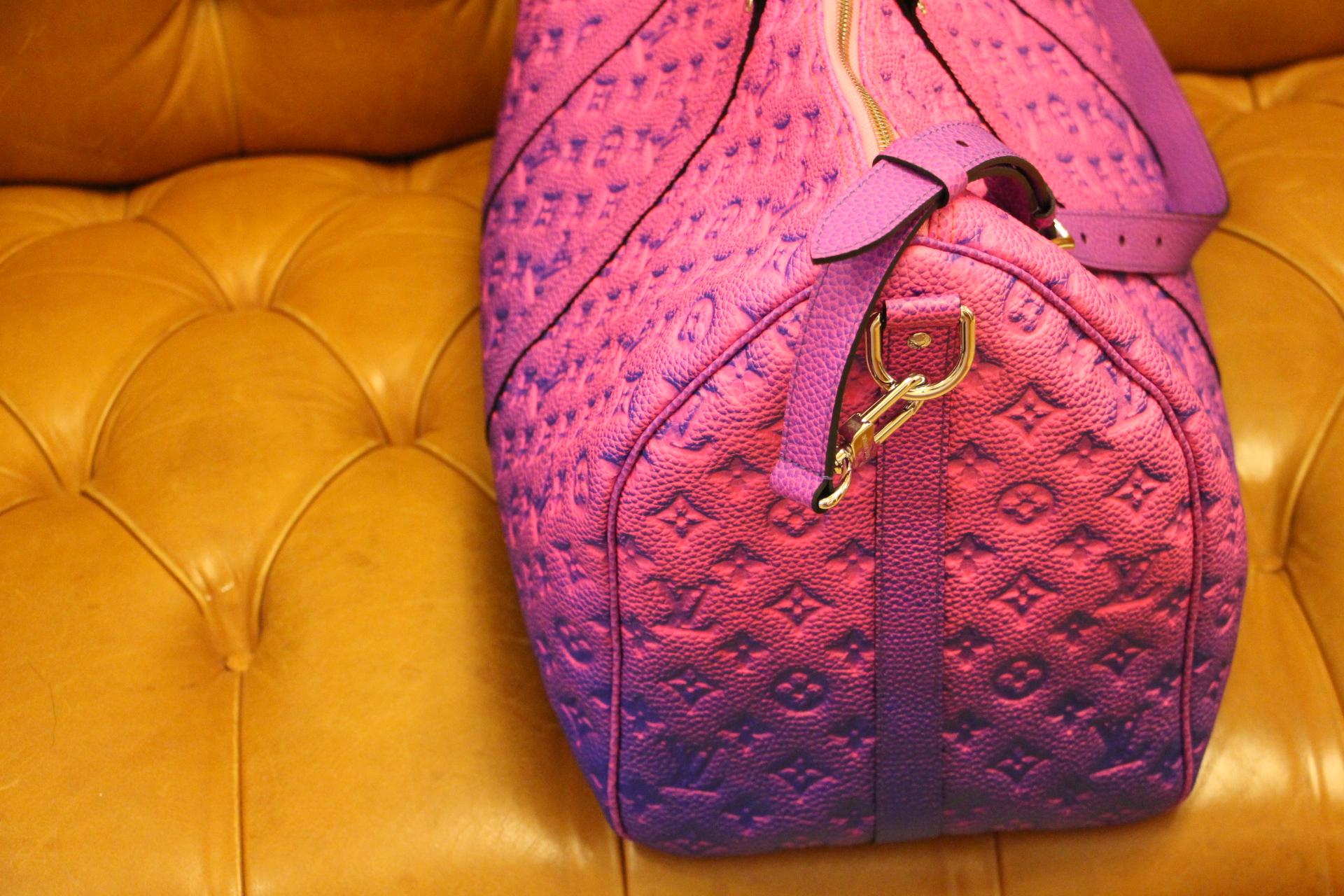 Women's or Men's Brand New Louis Vuitton Keepall 50B Taurillon Illusion Blue/Pink by Virgil Abloh