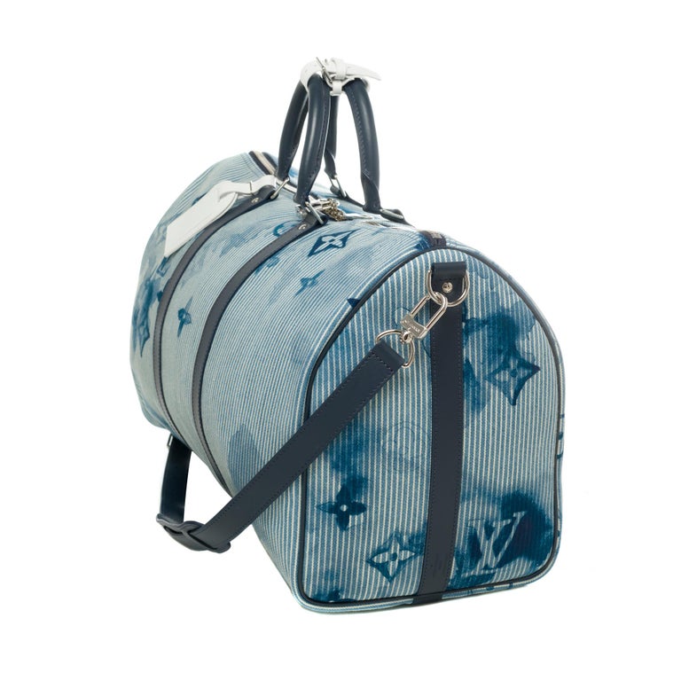 Louis Vuitton Blue Hickory Stripes Denim Watercolor Keepall Bandouliere 50  Bag - Yoogi's Closet