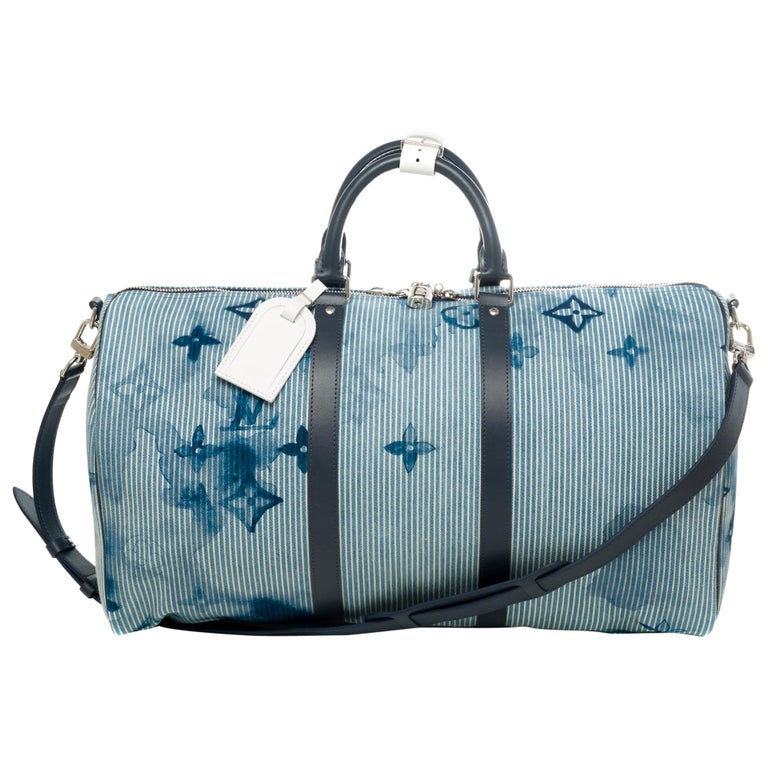 BRAND NEW- Louis Vuitton Keepall Bandouliere 50 Hickory Stripes Denim  Watercolor at 1stDibs