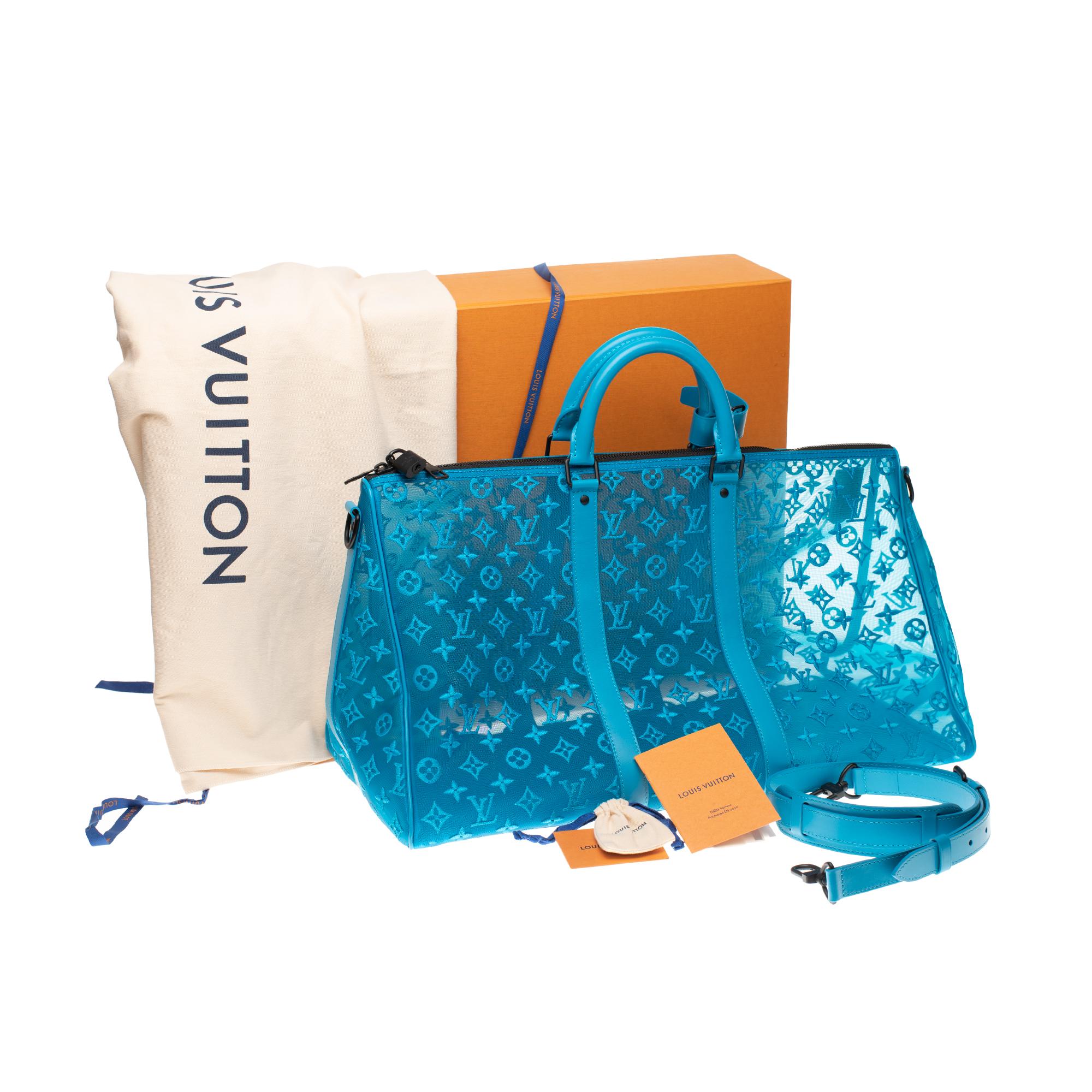 BRAND NEW Louis Vuitton Keepall Bandouliere Triangle 50 in turquoise mesh ! 8