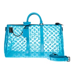 BRAND NEW Louis Vuitton Keepall Bandouliere Triangle 50 en maille turquoise !