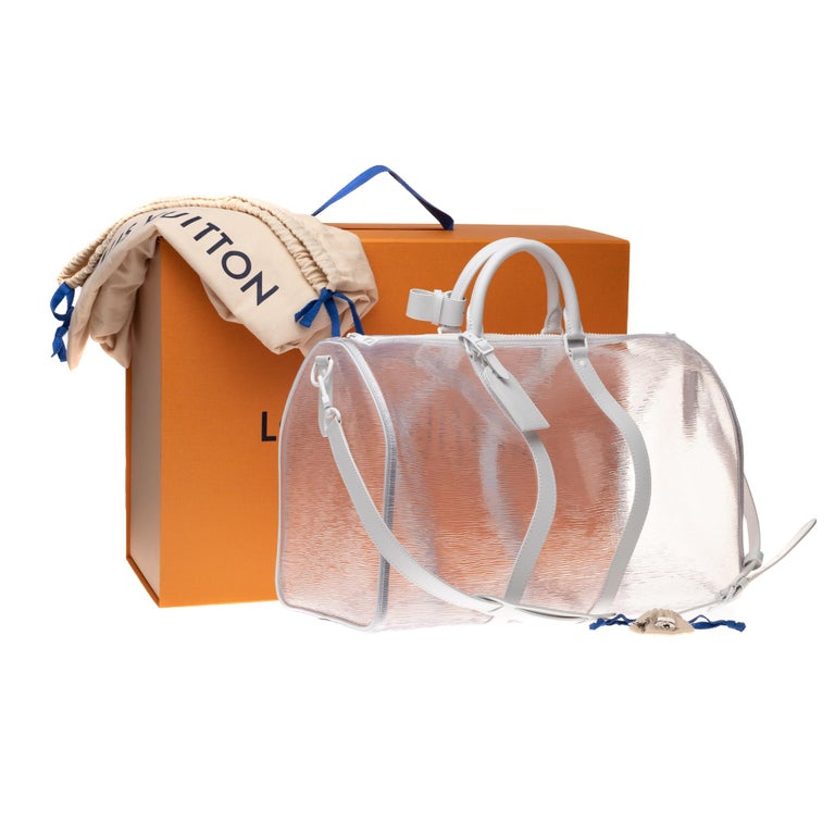 LOUIS VUITTON Wavy Keepall 50 Bandouliere Transparent Epi PVC Travel Bag  White