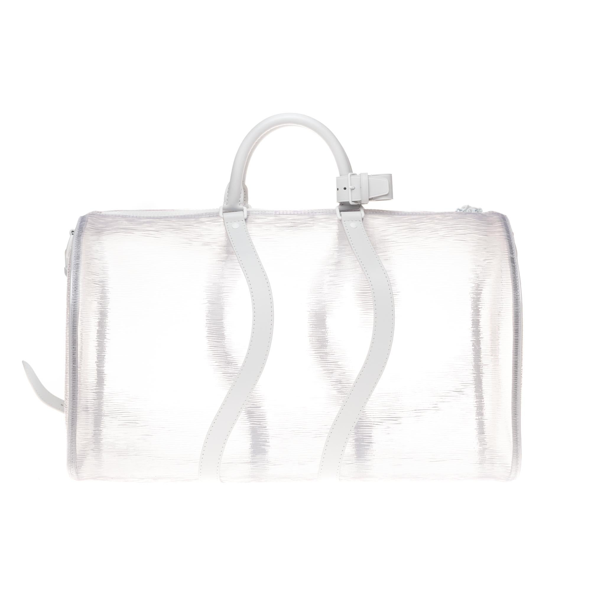 Ultra limited edition by LV:

Virgil Abloh continues to explore innovative materials for the Spring-Summer 2020 pre-collection with this Keepall Shoulder Bag 50 in transparent and durable PVC, embossed with the Epi motif. 
To reinvent this iconic