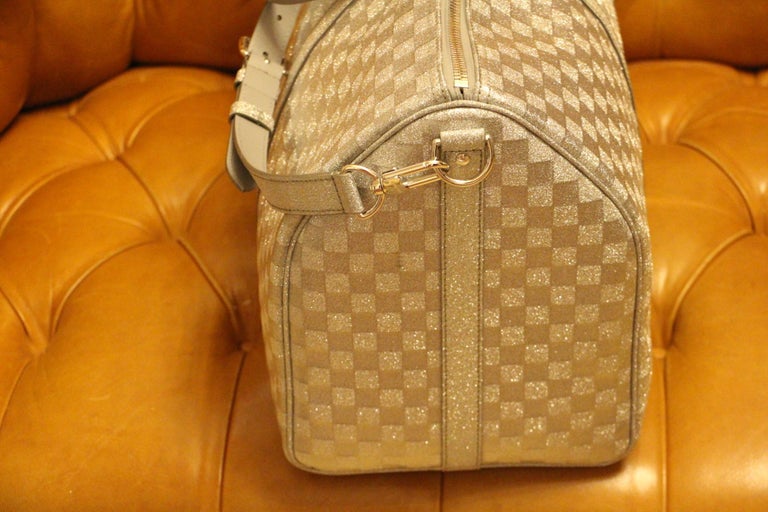 Brand New Louis Vuitton Silver Glitter Keepall 50 Bandouliere by Virgil Abloh For Sale 4