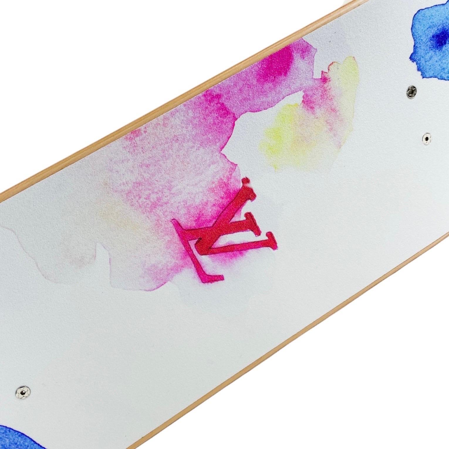 Gray Brand New Louis Vuitton Water Color Skateboard For Sale