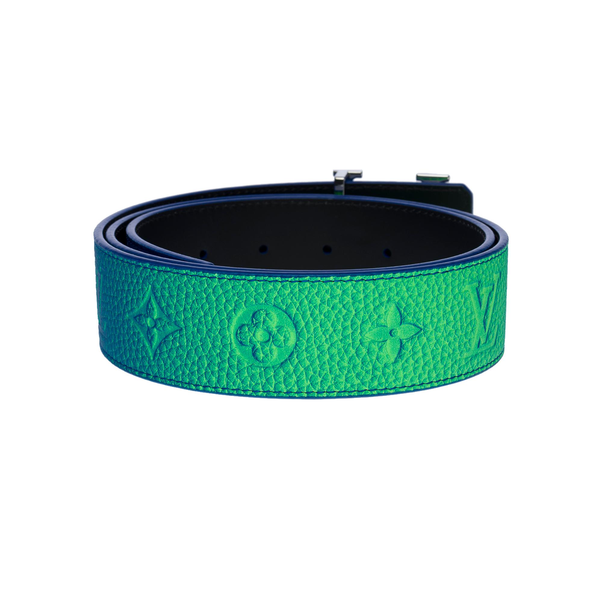 Brand new/Men Fashion Shows/LV reversible belt in blue & green monogram leather In New Condition In Paris, IDF