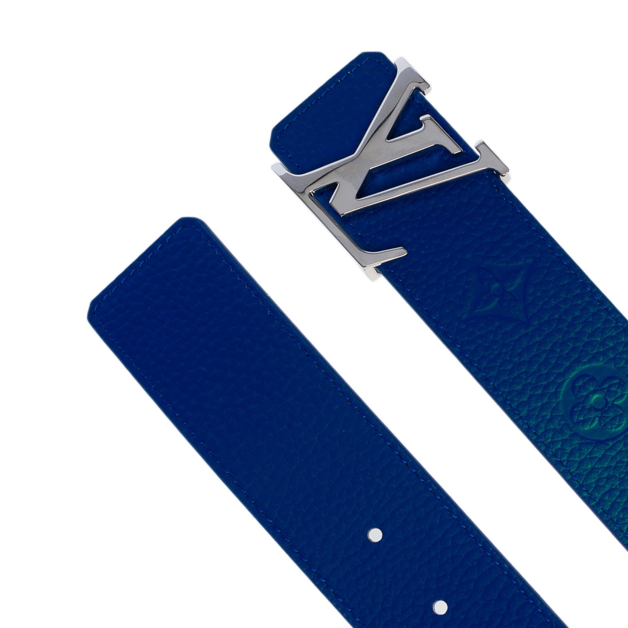 Neuf/Men Fashion Shows/LV ceinture réversible en cuir monogramme bleu & vert en vente 1