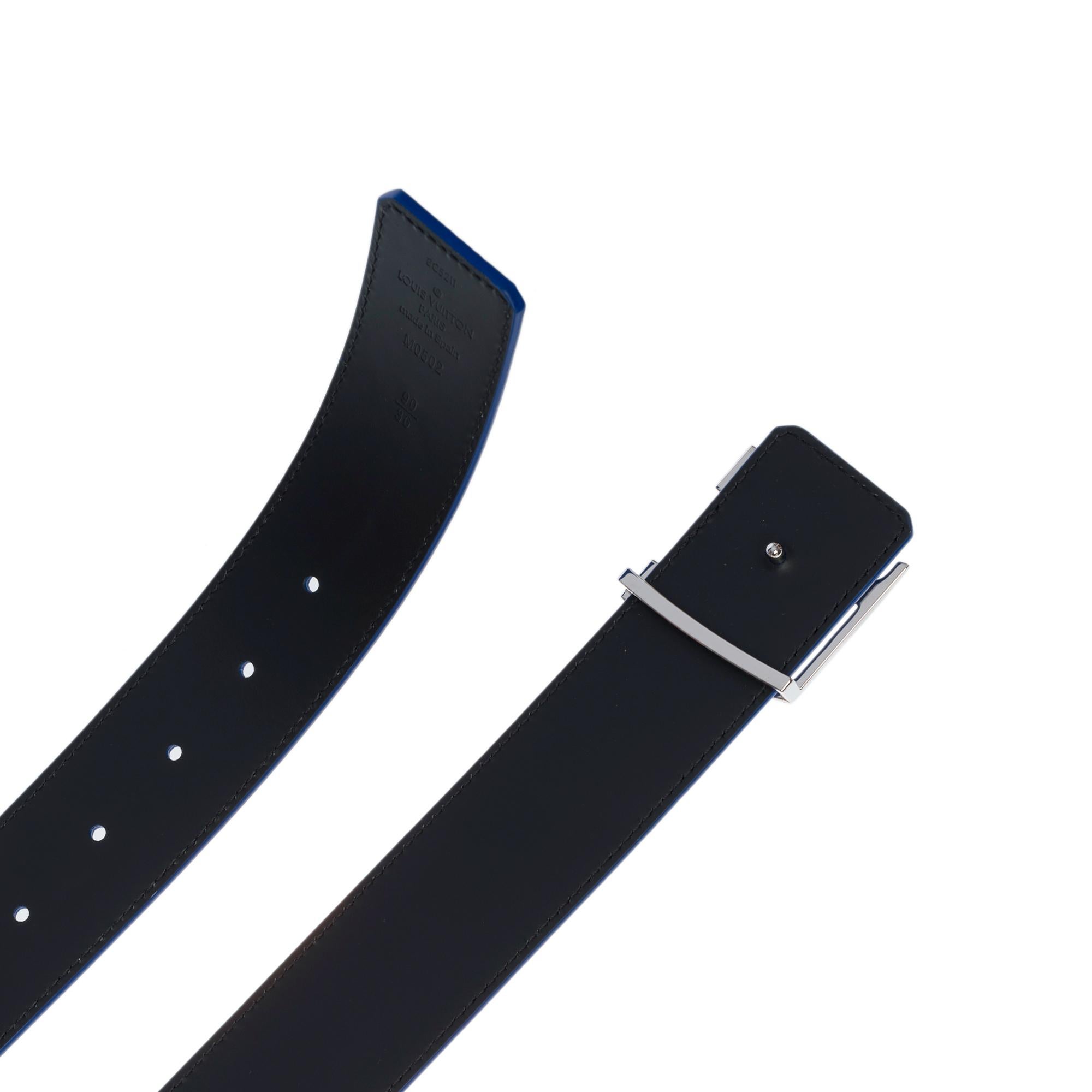 Brand new/Men Fashion Shows/LV reversible belt in blue & green monogram leather 2