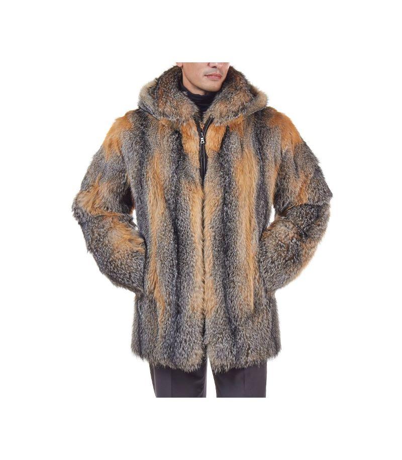 Brand new men's fox fur coat size L For Sale