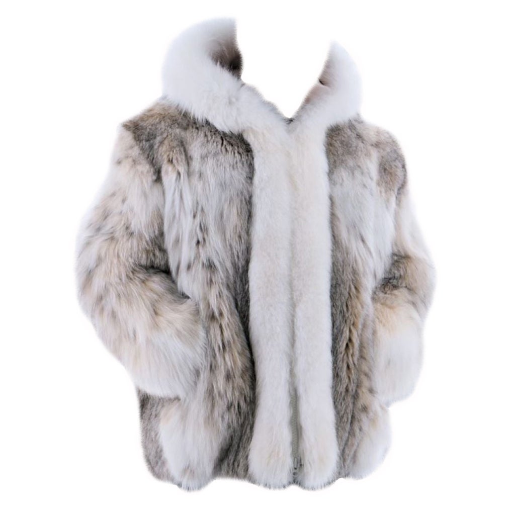 Nuovissimo cappotto da uomo in pelliccia di lince con finiture in pelliccia di volpe taglia L