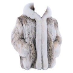 Nuovissimo cappotto da uomo in pelliccia di lince con finiture in pelliccia di volpe taglia L