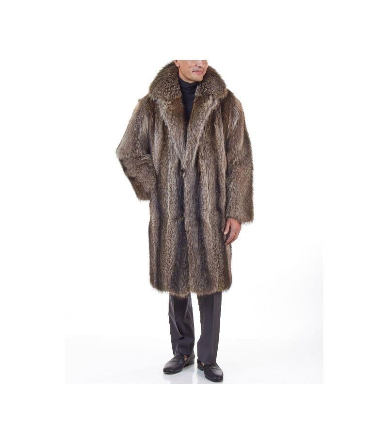 PRODUCT DESCRIPTION:

Brand new luxurious men's Raccoon fur coat 

Condition: Brand New

Closure: Buttons

Color: Raccoon

Material: Raccoon

Garment type: Coat

Sleeves: Straight

Pockets: Two pockets

Collar: Notch

Lining: Shirred Silk