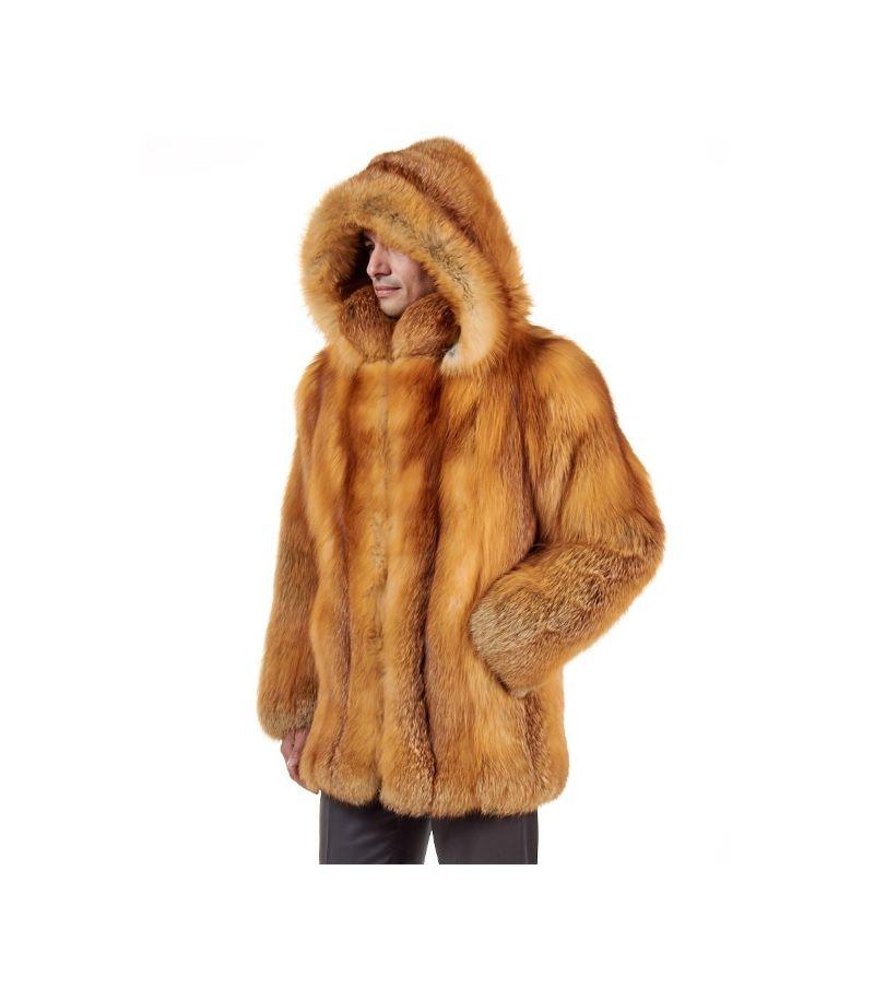 Brand new men's Red Fox fur coat size L In New Condition For Sale In Montreal, Quebec