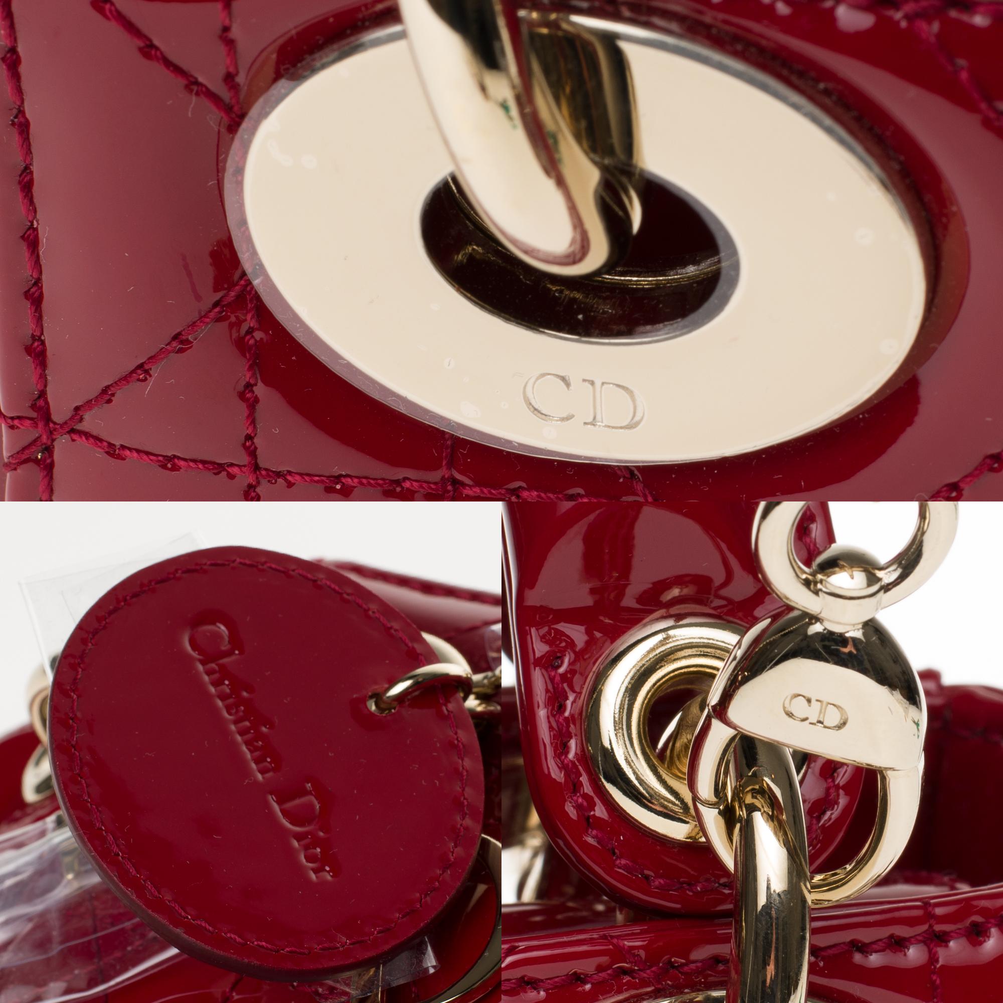 Brand new - Mini Lady Dior handbag with strap in cherry red patent leather 5