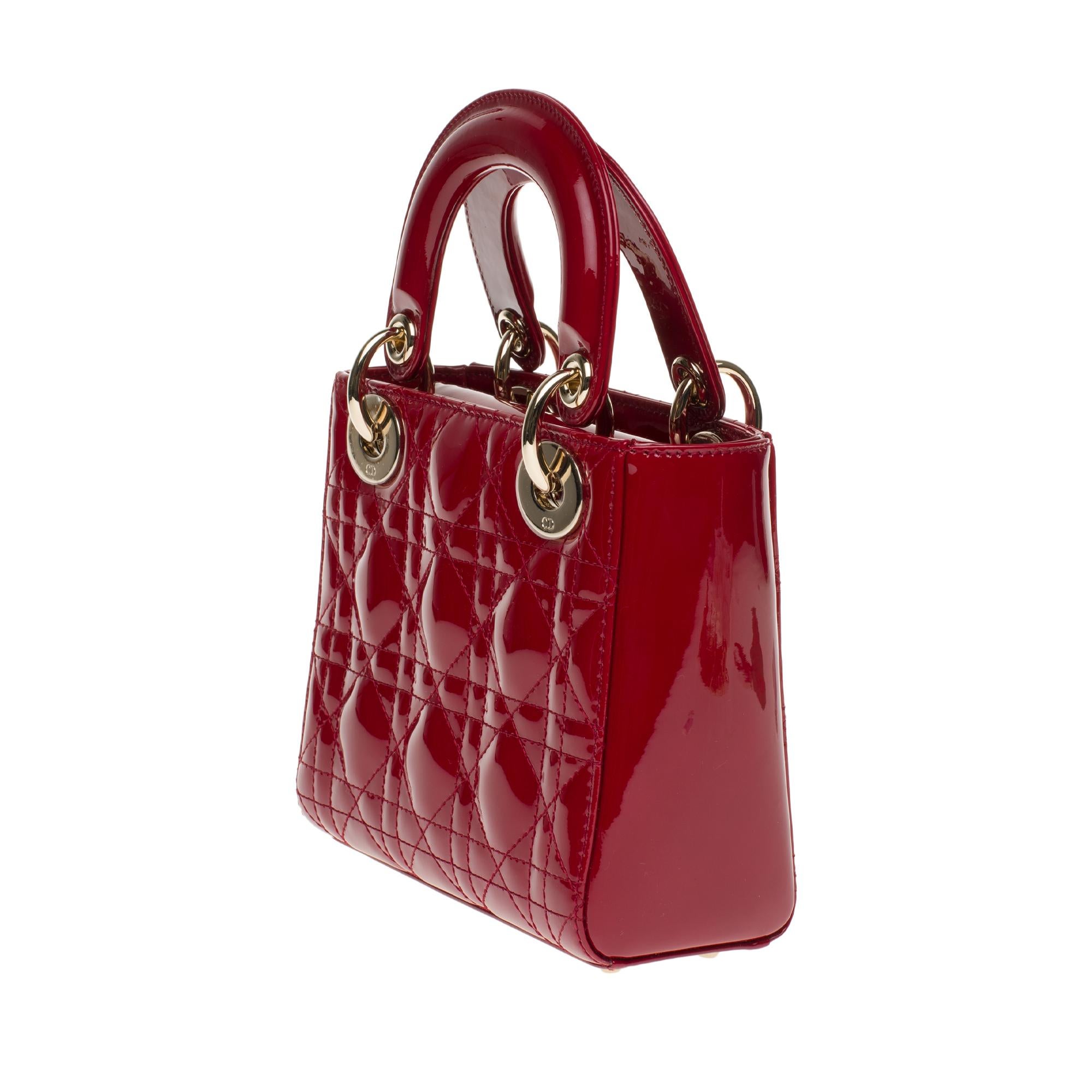 Gray Brand new - Mini Lady Dior handbag with strap in cherry red patent leather